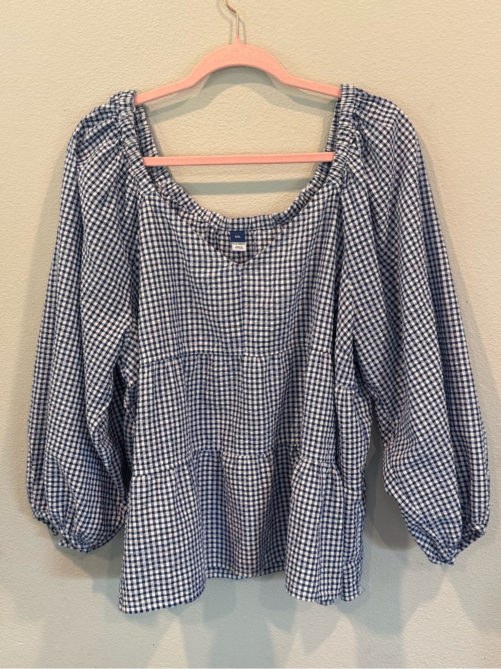 Old Navy Bohemian Peasant Women’s XXL Blue Gingham 3/4 Sleeve Blouse